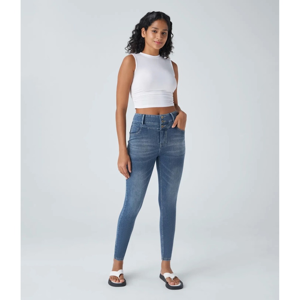 Halara Flex High Waisted Zipper Pockets Casual Blue Skinny Jeans XLarge Reg NWT